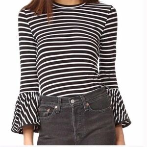 Style Mafia Striped Black and White Bell Sleeve Top